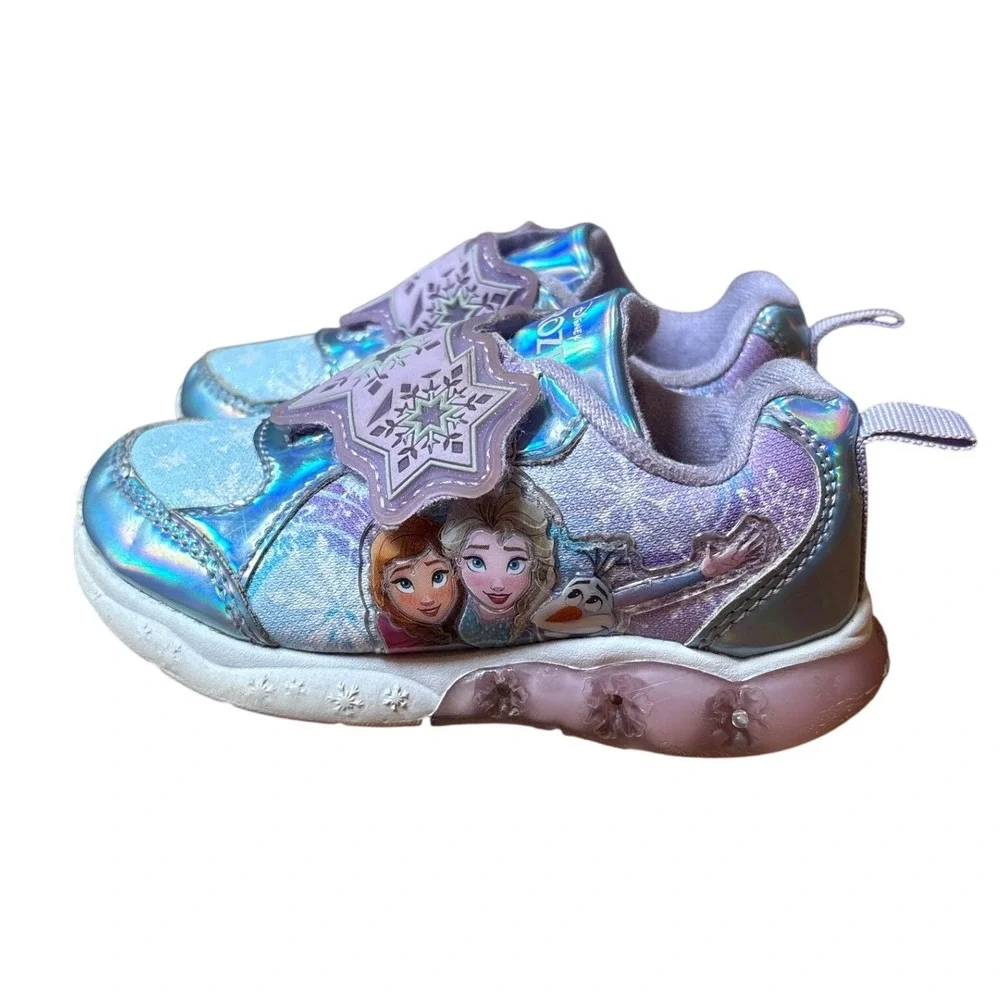 Disney Frozen Light Up Sneakers Kids Blue Iridescent Elsa Anna Olaf SIZE 7